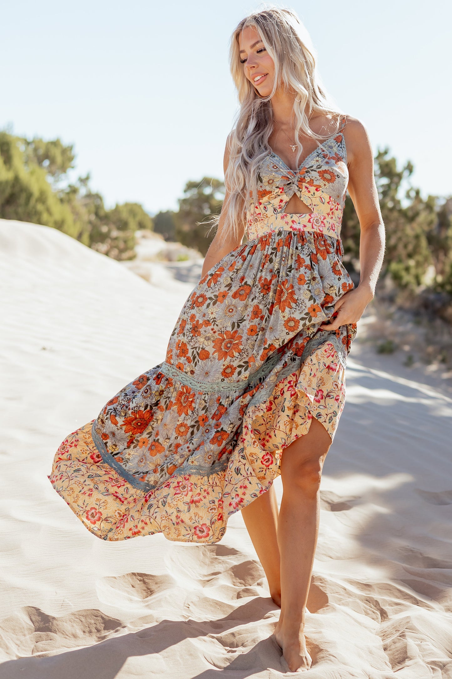 Juniper Floral Print Front Twist Maxi Dress