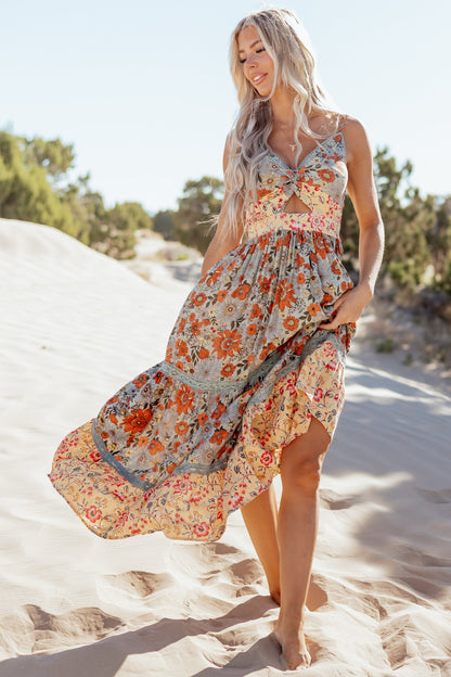 Juniper Floral Print Front Twist Maxi Dress