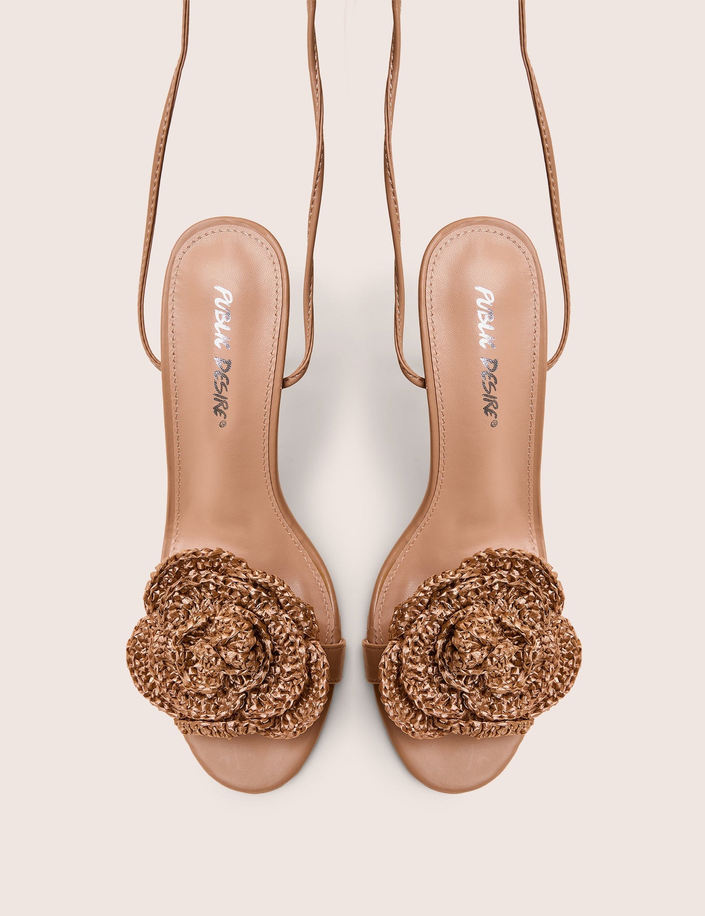 Karla Natural Raffia Flower Barely There Lace Up Stiletto Heel