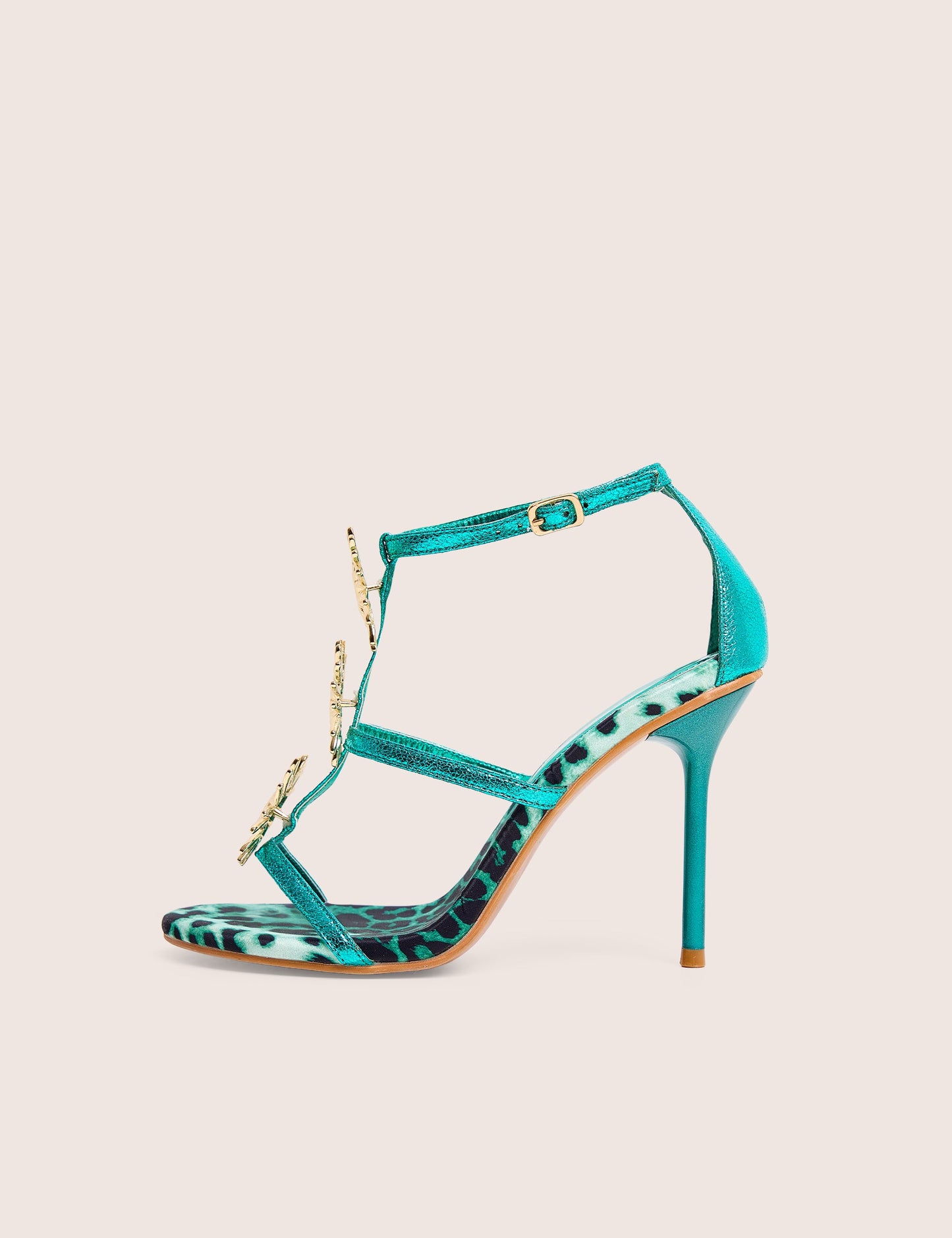 Kitten Green Metallic Sun Embellishment High Heels