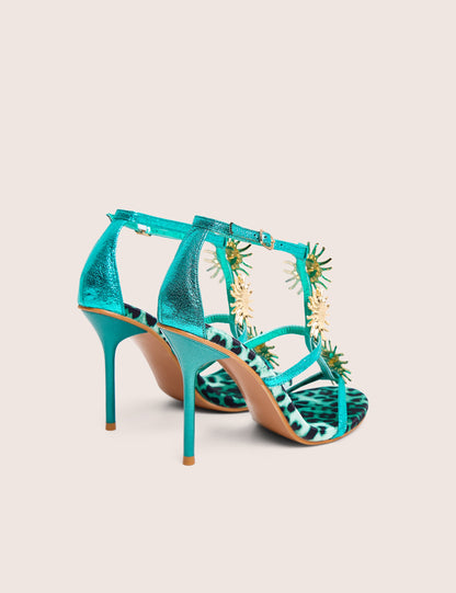 Kitten Green Metallic Sun Embellishment High Heels