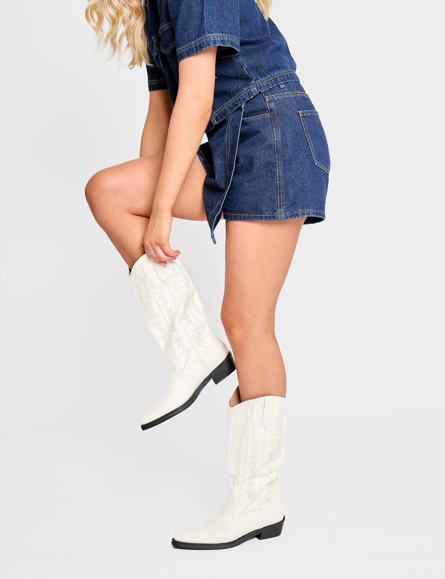 Koboi White Western Flat Cowboy Boots