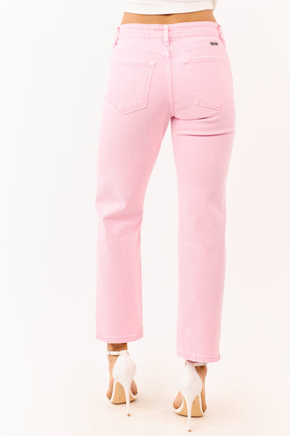 KanCan Baby Pink Stretchy Mid Rise Straight Jeans