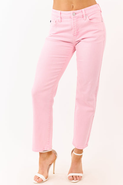KanCan Baby Pink Stretchy Mid Rise Straight Jeans