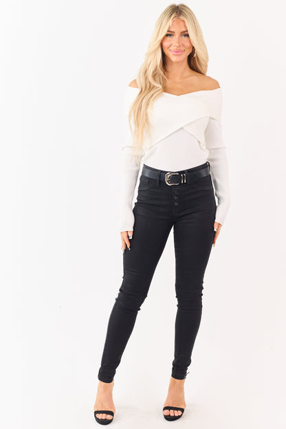 KanCan Black Button Fly Stretchy Coated Skinny Jeans