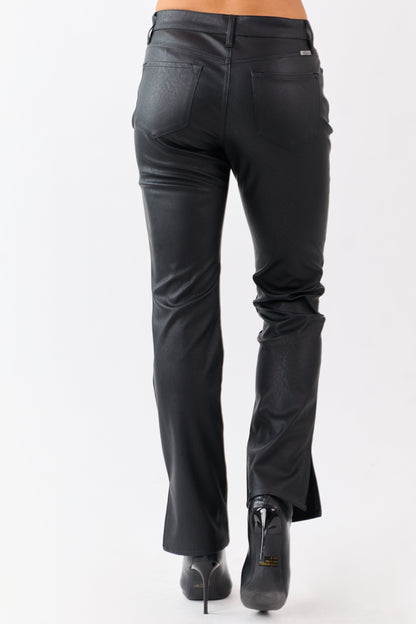 KanCan Black Faux Leather Ankle Slit Bootcut Pants