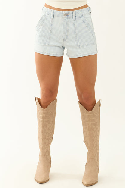 KanCan Light Wash Pin Stripe Boyfriend Shorts