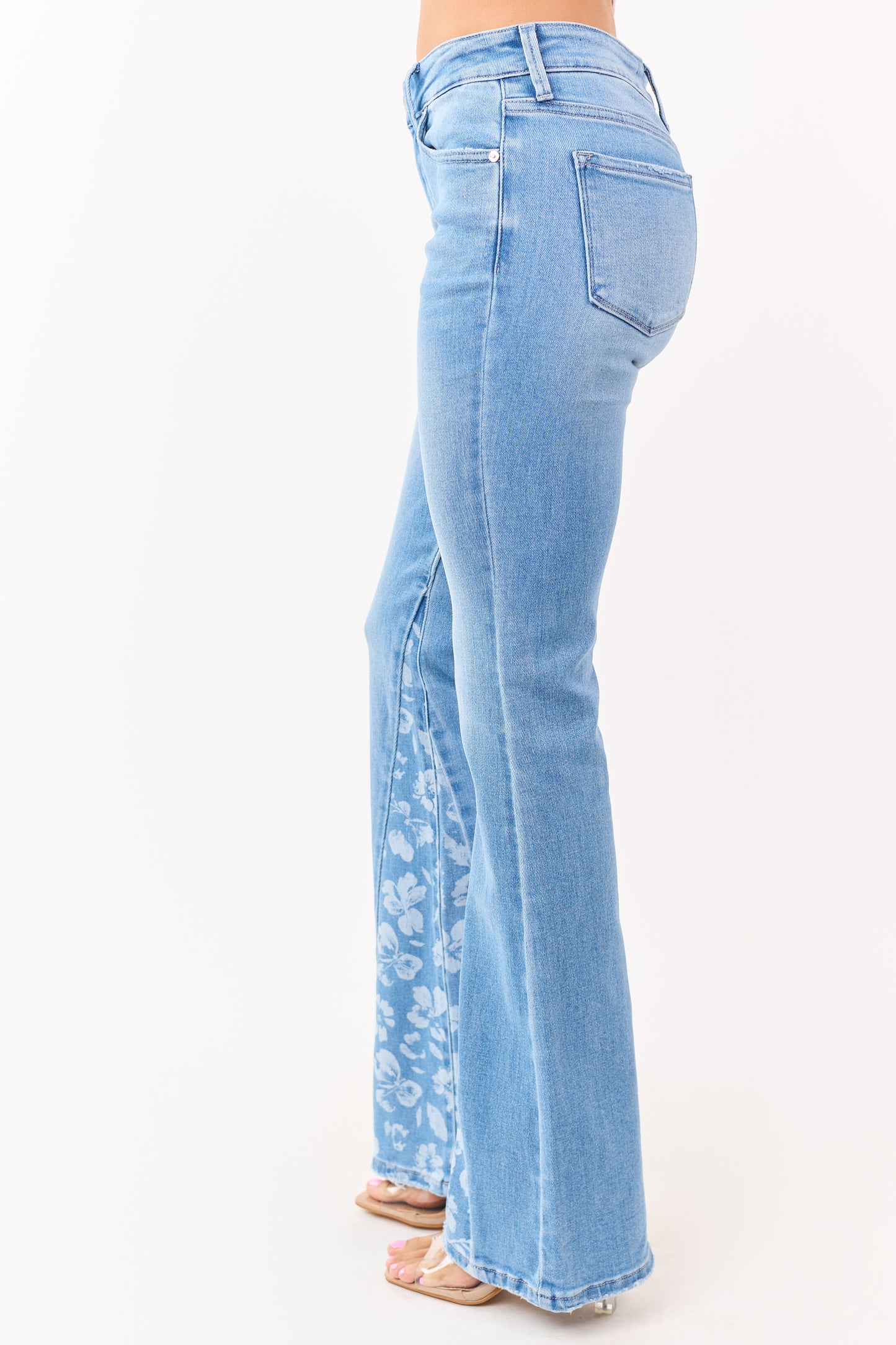 KanCan Medium Floral Panel Stretchy Flare Jeans