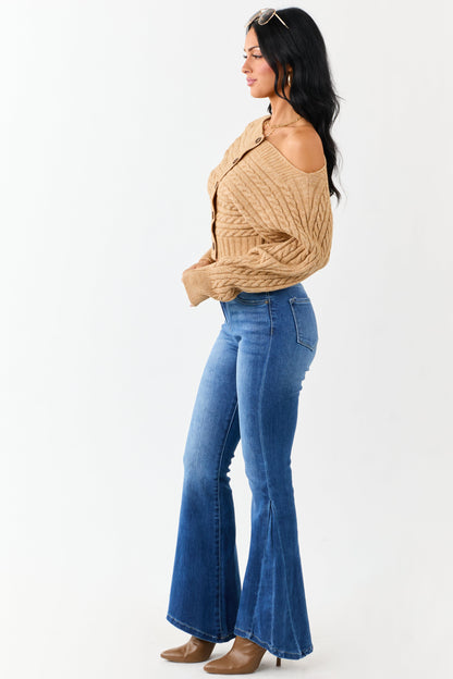 KanCan Medium Wash Angled Hem Flare Leg Jeans