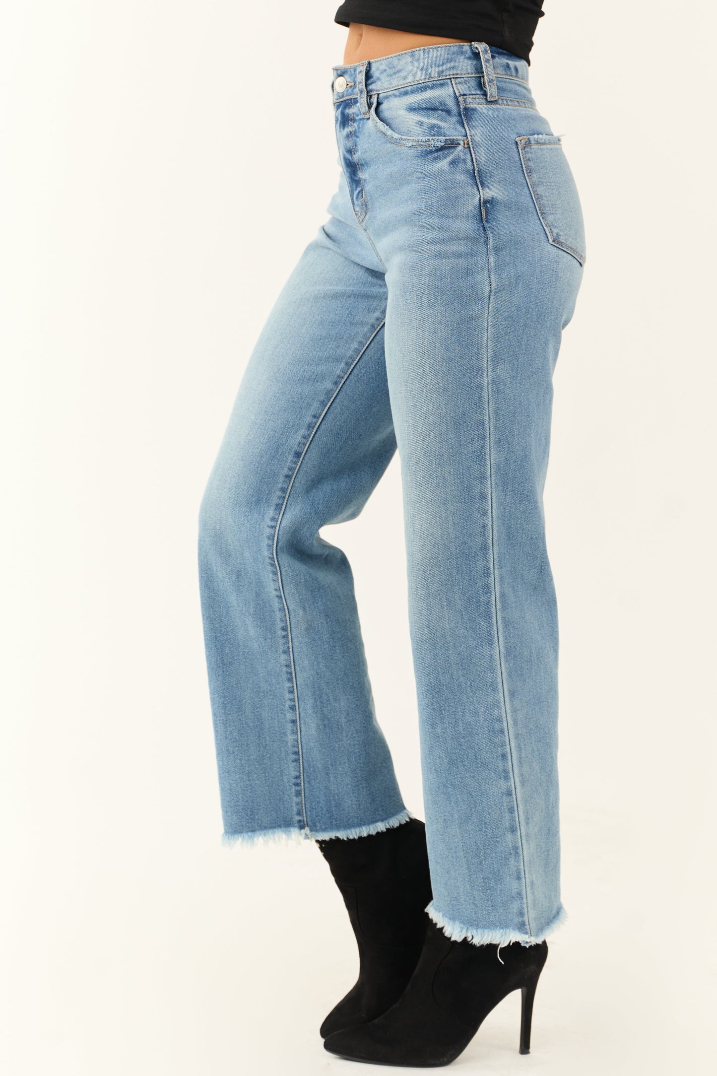 KanCan Medium Wash Wide Leg Frayed Jeans