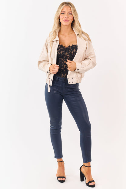 KanCan Navy Mid Rise Coated Stretchy Skinny Jeans