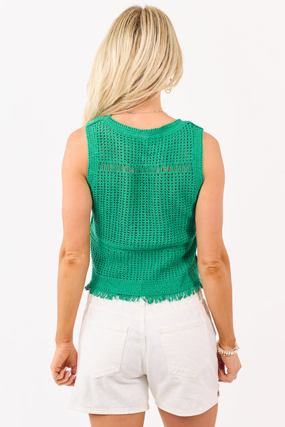 Kelly Green Crochet Knit Fringe Hem Tank Top