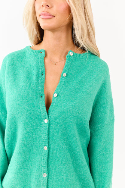 Kelly Green Soft Rib Knit Button Down Cardigan