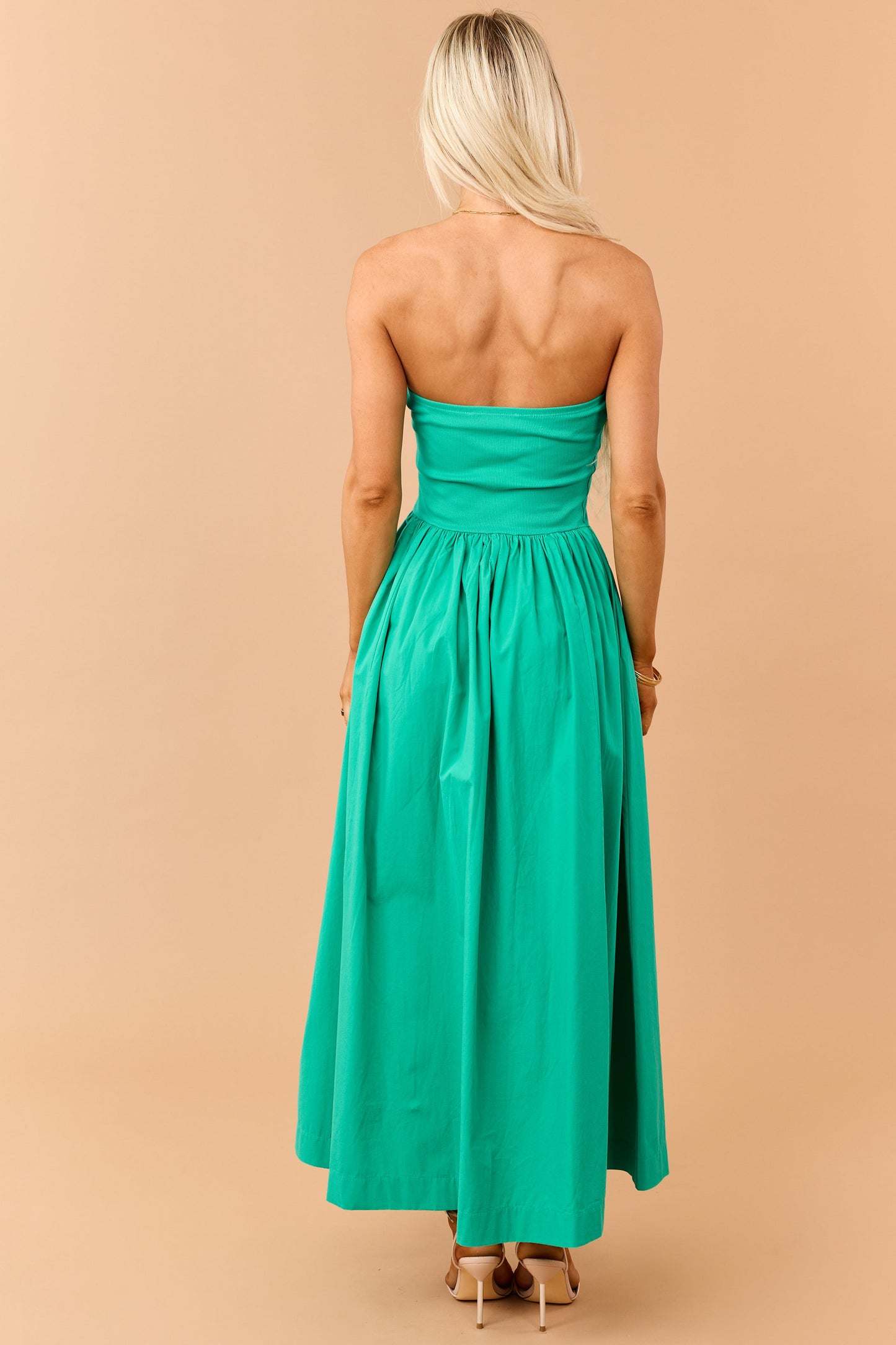 Kelly Green Strapless Knit Contrast Cotton Maxi Dress