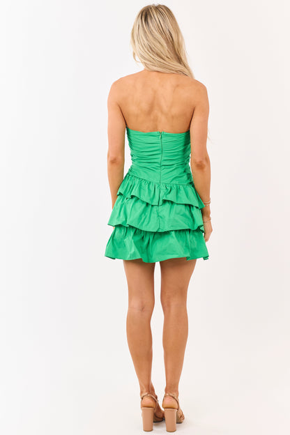 Kelly Green Strapless Ruched Cotton Mini Dress