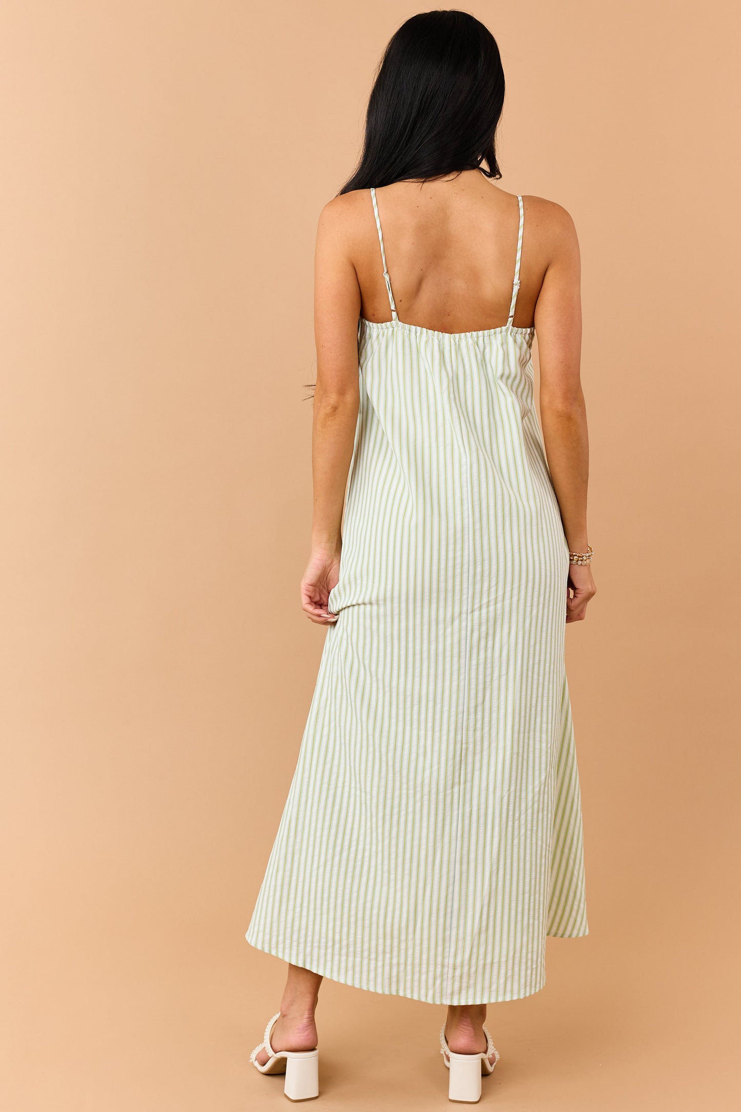 Kiwi Striped Pleated Bust Flowy Maxi Dress