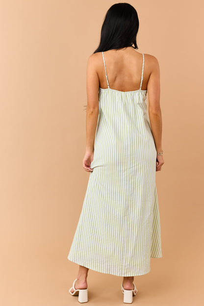 Kiwi Striped Pleated Bust Flowy Maxi Dress