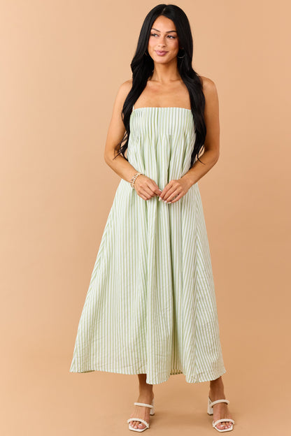 Kiwi Striped Pleated Bust Flowy Maxi Dress
