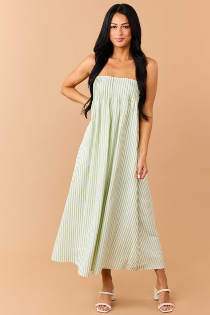 Kiwi Striped Pleated Bust Flowy Maxi Dress