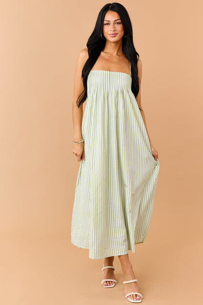 Kiwi Striped Pleated Bust Flowy Maxi Dress