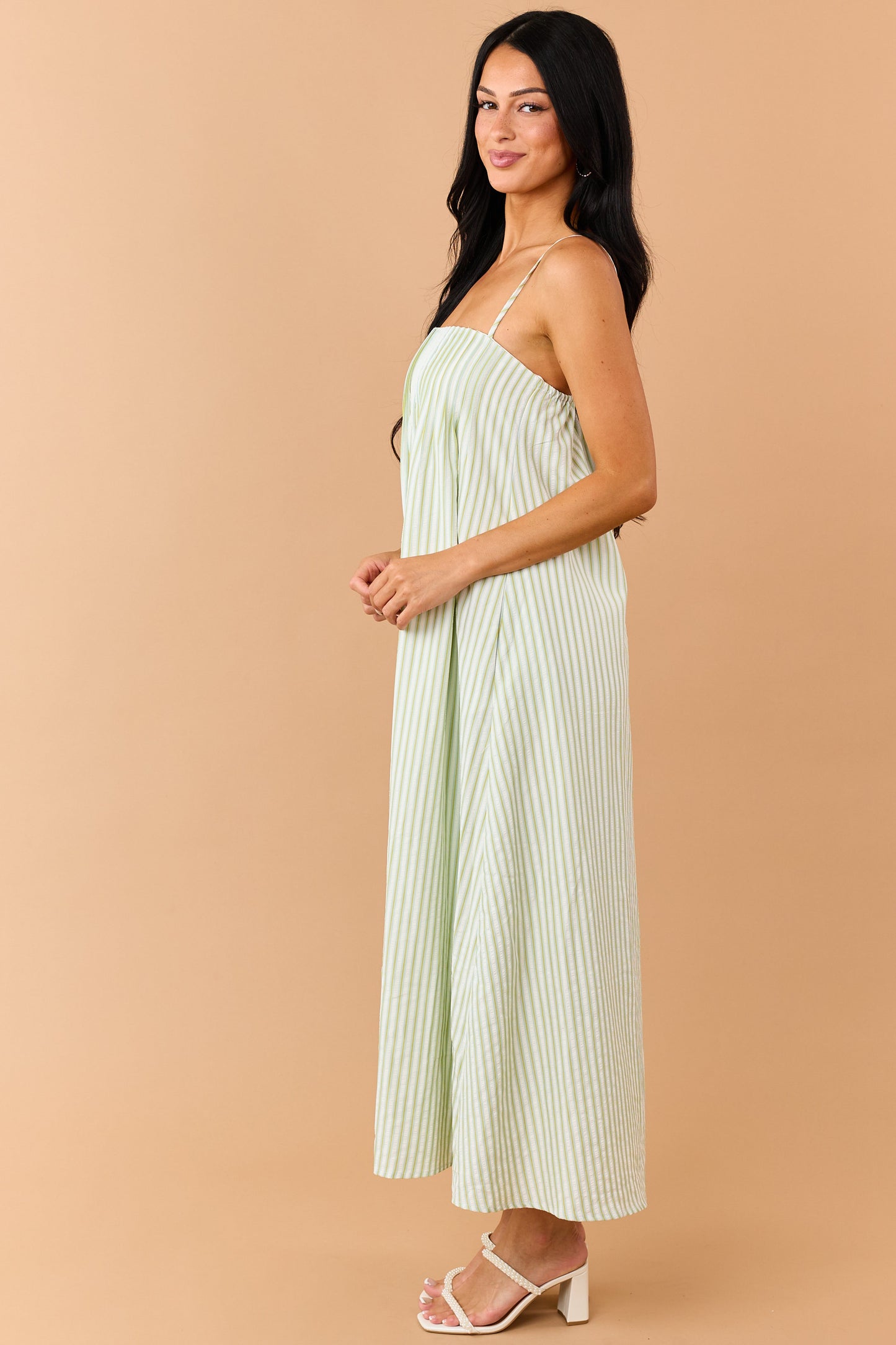 Kiwi Striped Pleated Bust Flowy Maxi Dress