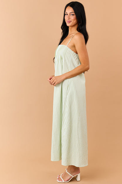 Kiwi Striped Pleated Bust Flowy Maxi Dress