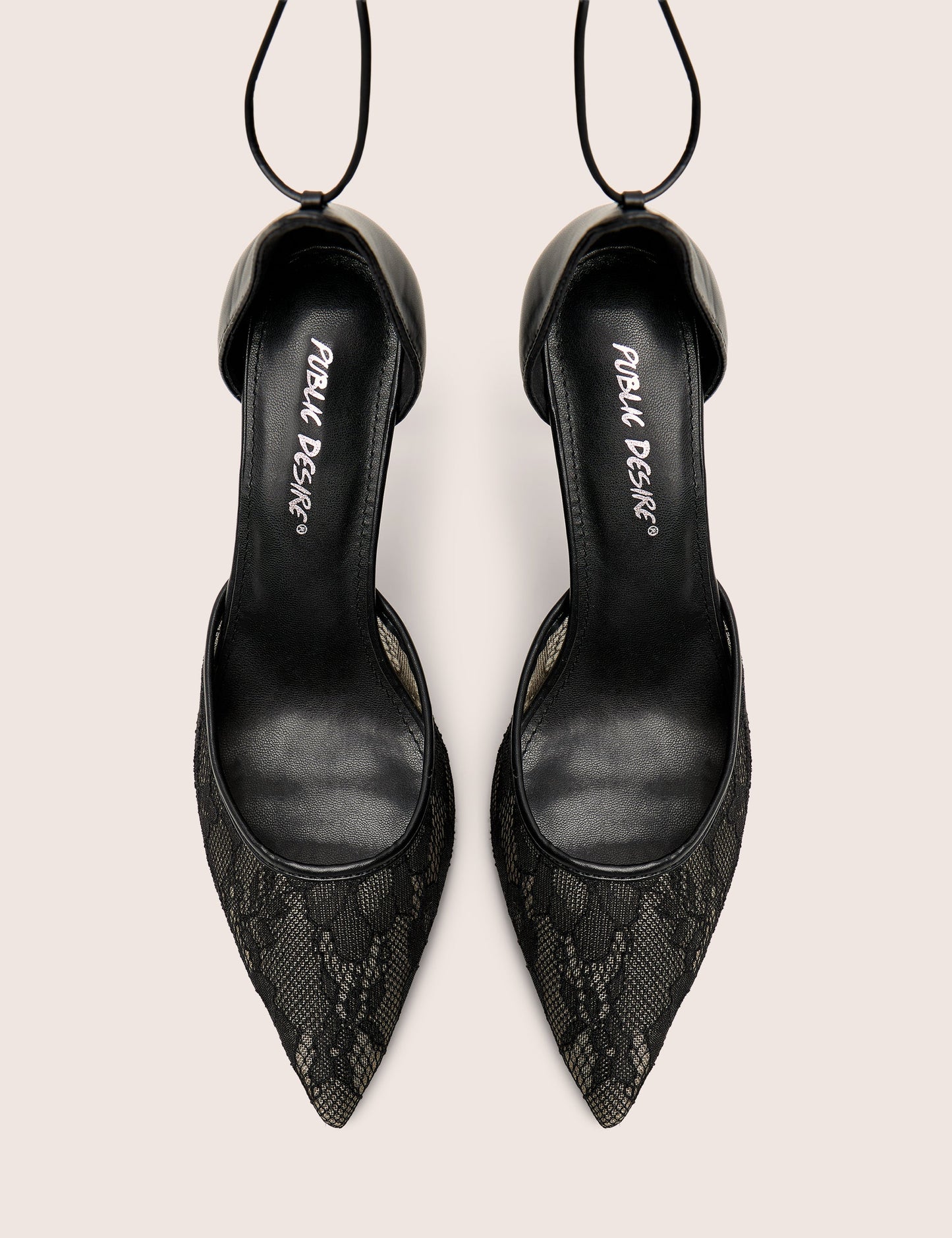 Laced Up Black Lace Wrap Around Pointed Toe Heels