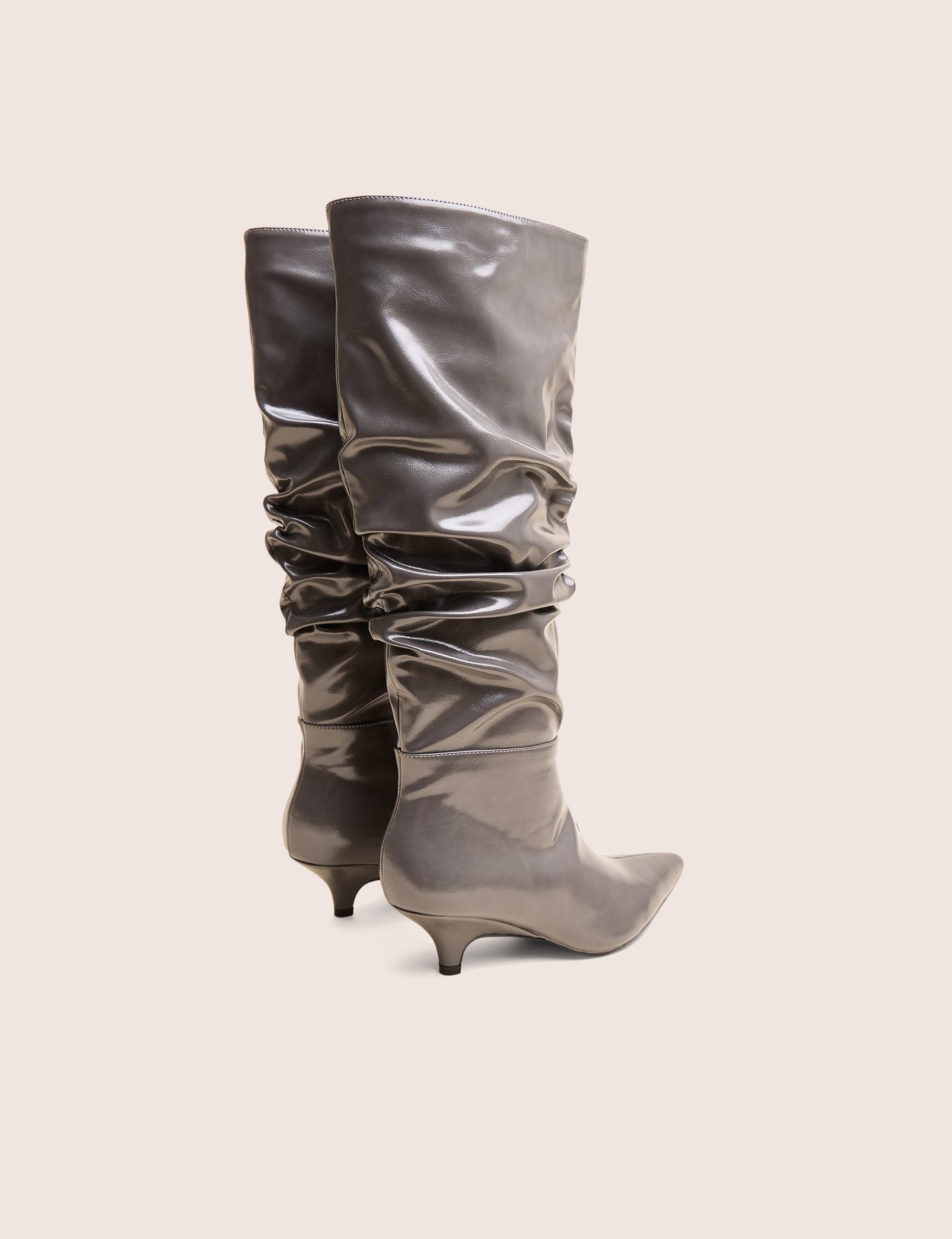 La Dolce Vita Slate Grey Rouched Kitten Heel Knee High Boots