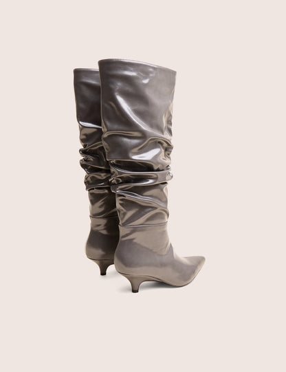 La Dolce Vita Slate Grey Rouched Kitten Heel Knee High Boots