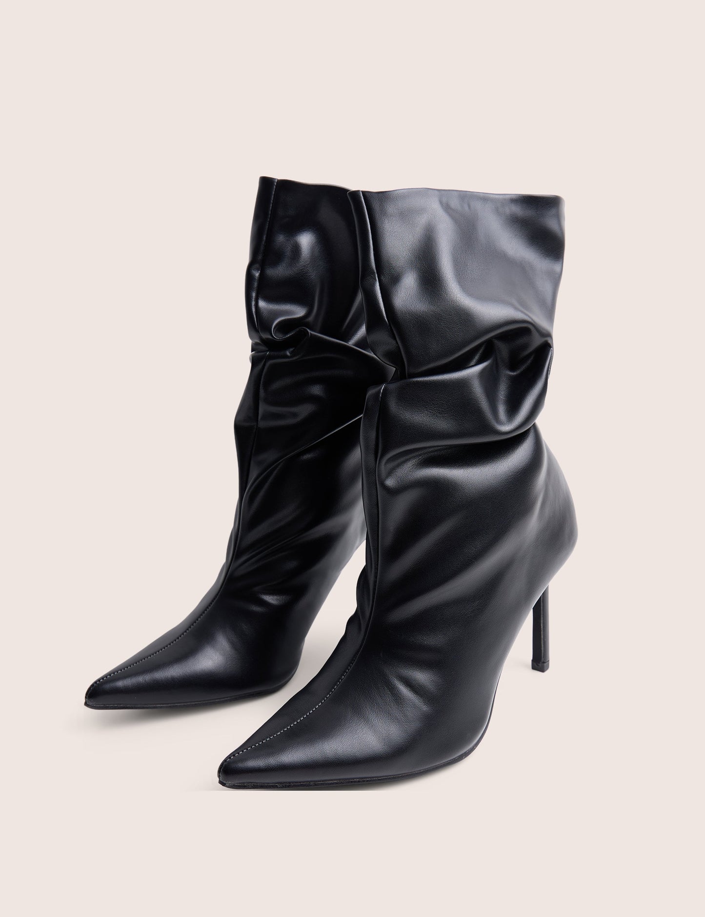 LILU BLACK PU RUCHED MID HEEL ANKLE BOOT