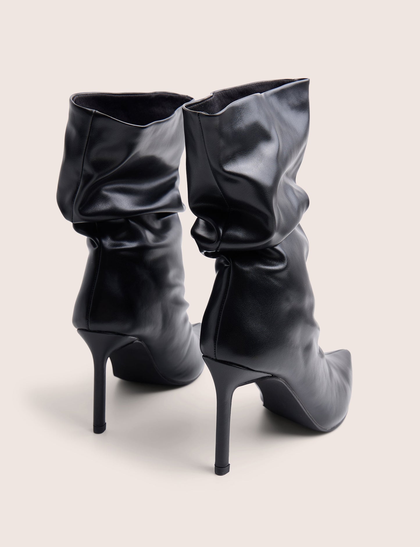 LILU BLACK PU RUCHED MID HEEL ANKLE BOOT