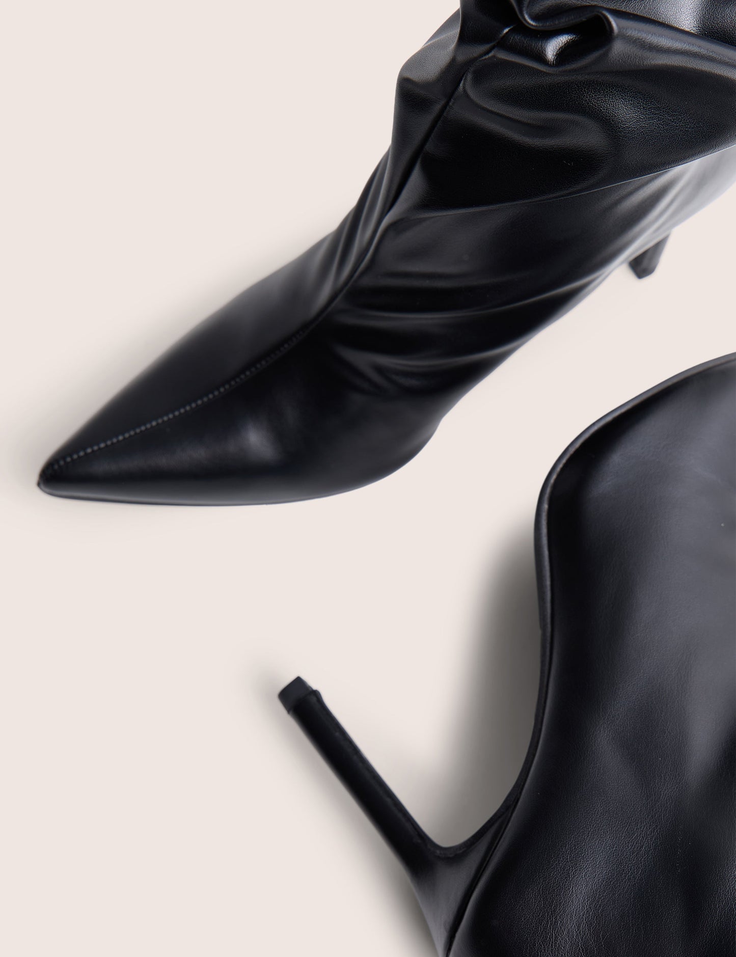LILU BLACK PU RUCHED MID HEEL ANKLE BOOT