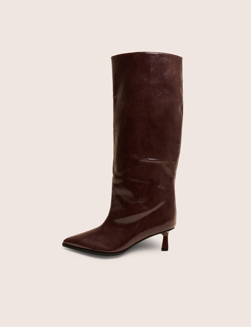 Lola Brown Kitten Heel Knee High Boots