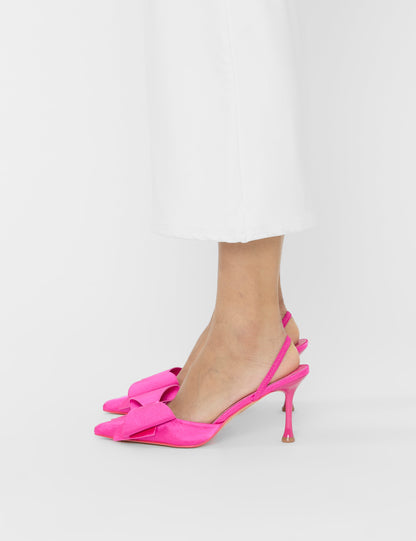 Loren Fuchsia Satin Bow Detail Slingback Court Mid Heels