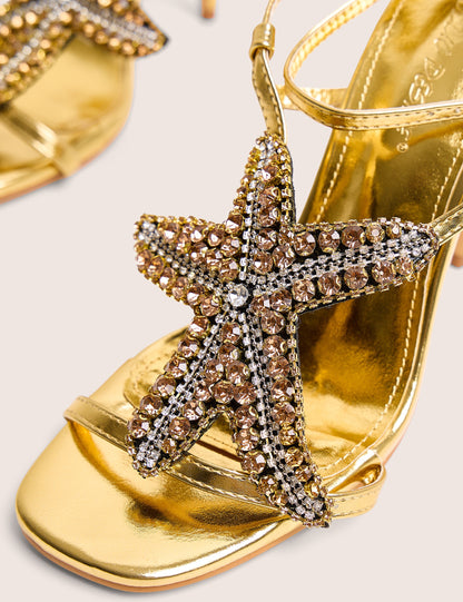 Lumi Gold Starfish Detail Tie High Heels