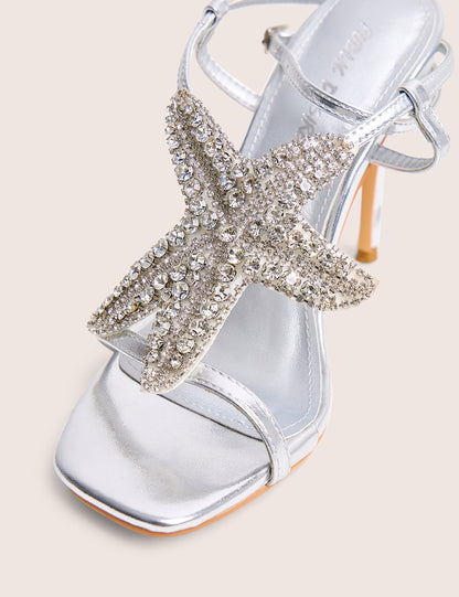 Lumi Silver Starfish Detail Tie High Heels