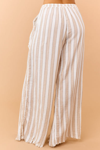 Latte Cotton Striped Elastic Waistband Pants