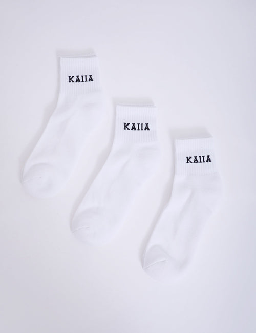 Pack of Three Kaiia Logo Socks White & Black