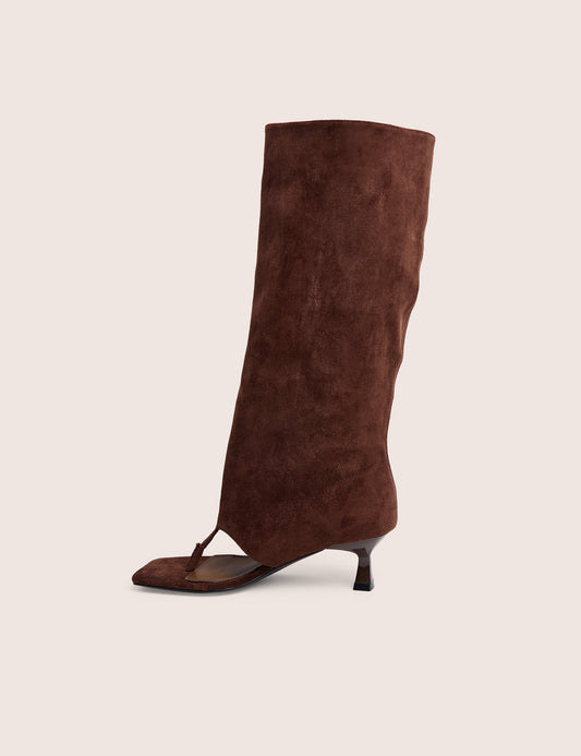 Margot Chocolate Peep Toe Knee High Boots