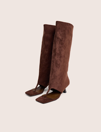 Margot Chocolate Peep Toe Knee High Boots