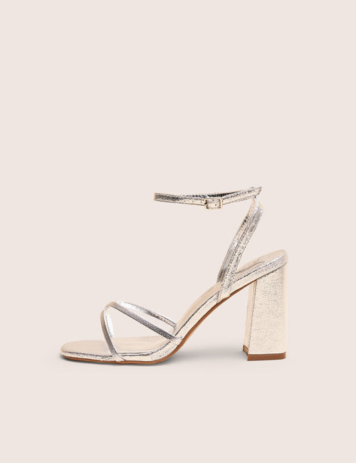 Matilda Silver Pu Strappy Block High Heels