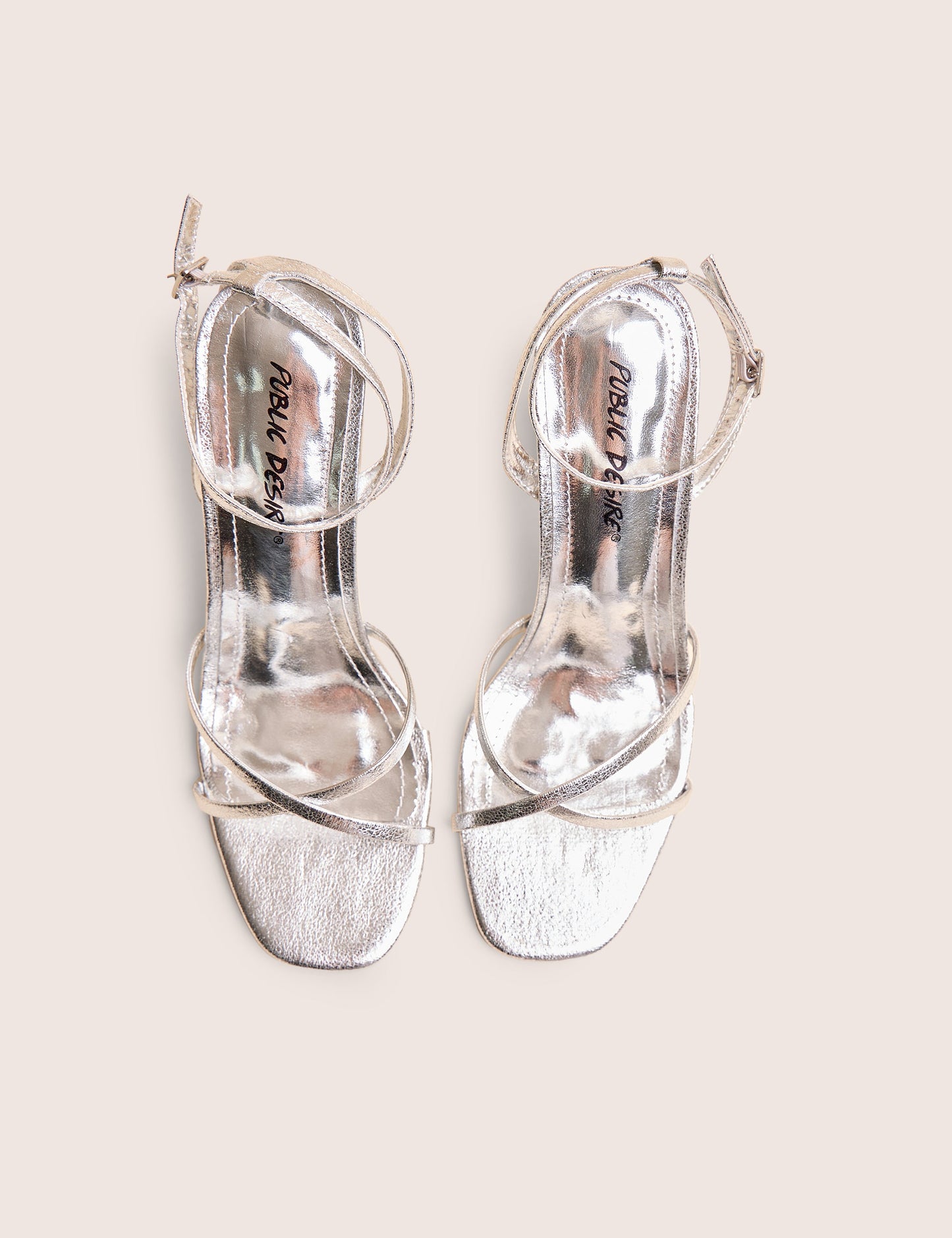 Matilda Silver Pu Strappy Block High Heels