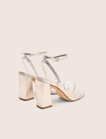 Matilda Silver Pu Strappy Block High Heels