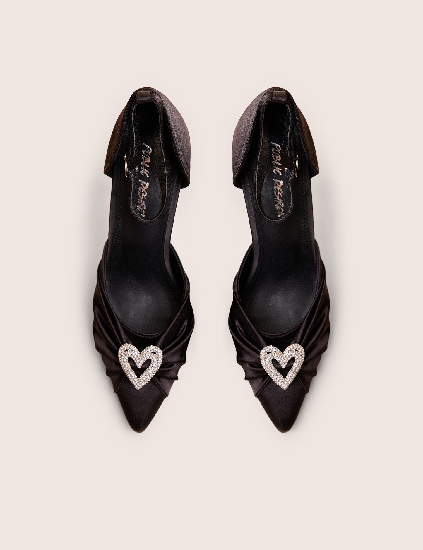 Meant to Be Black Satin Diamante Heart Court Stiletto Heel