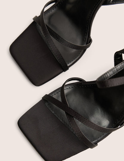 Moss Black Velvet Strappy Stiletto Heels