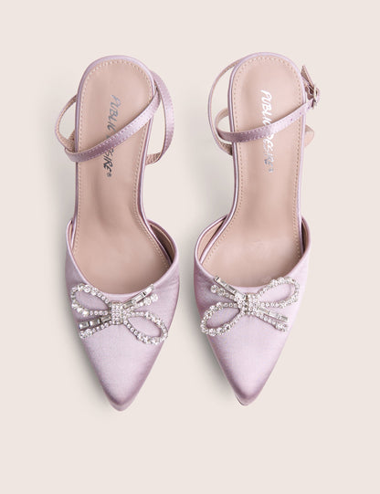 Martini Pink Satin Bow Detail With Diamante High Heels