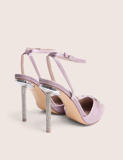 Martini Pink Satin Bow Detail With Diamante High Heels