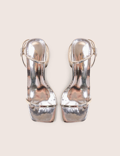 Natalya Silver Barely There Square Toe Stiletto Mid Heels