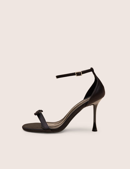 Novie Black Ankle Strap Bow Detail Heels