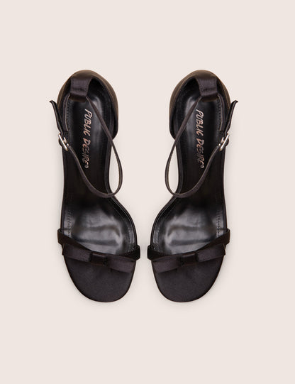 Novie Black Ankle Strap Bow Detail Heels